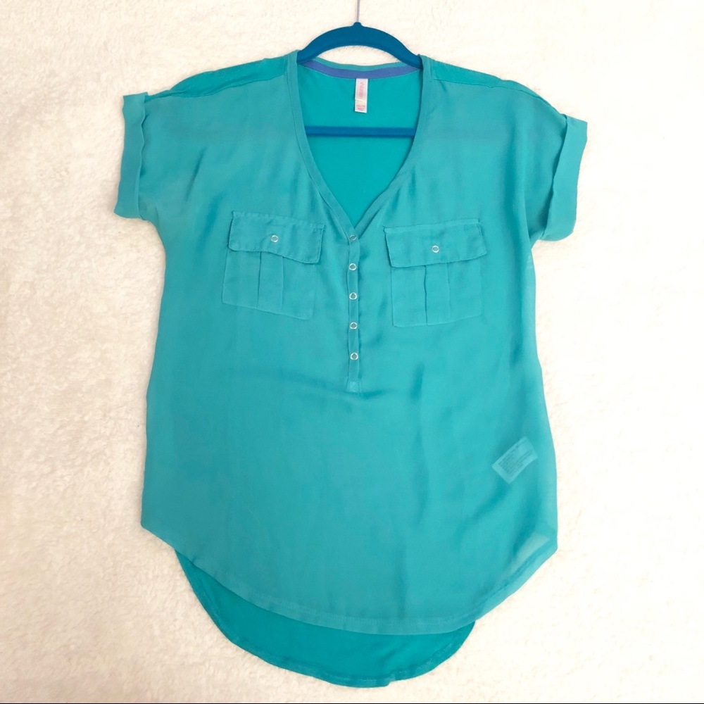 Teal sheer blouse